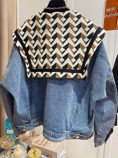 Blue jeans detachable big neck jacket