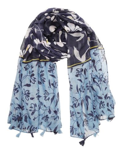 Blue floral print light scarf