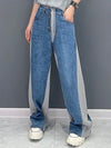Blue jeans and gray wide pants