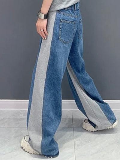 Blue jeans and gray wide pants