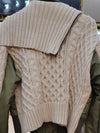 Green olive and beige knitted double zipper clip jacket