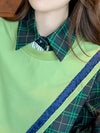Green, stripes and squares mix fabrics shirt