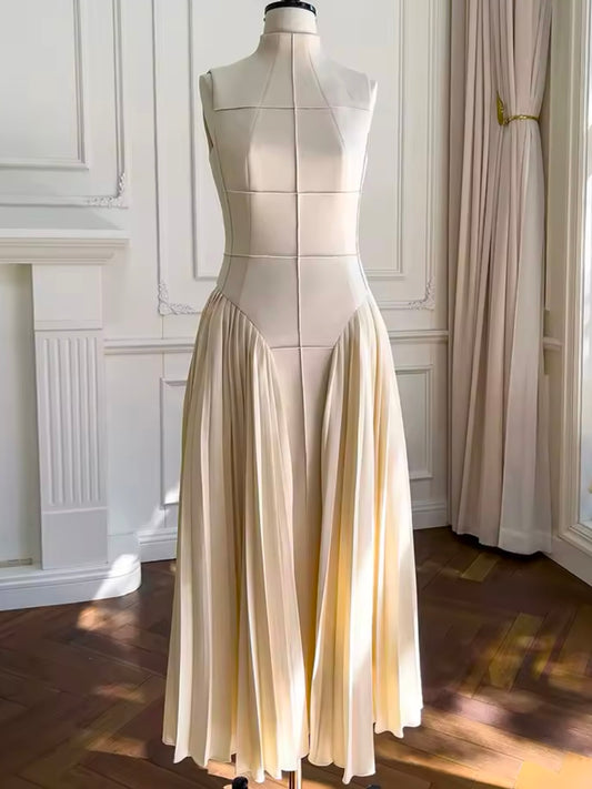 Beige pleated maxi dress