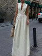 Beige zippered front sleeveless maxi dress