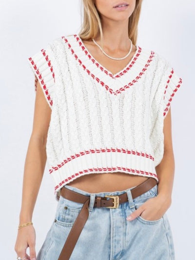 Off white and red crop knitted top
