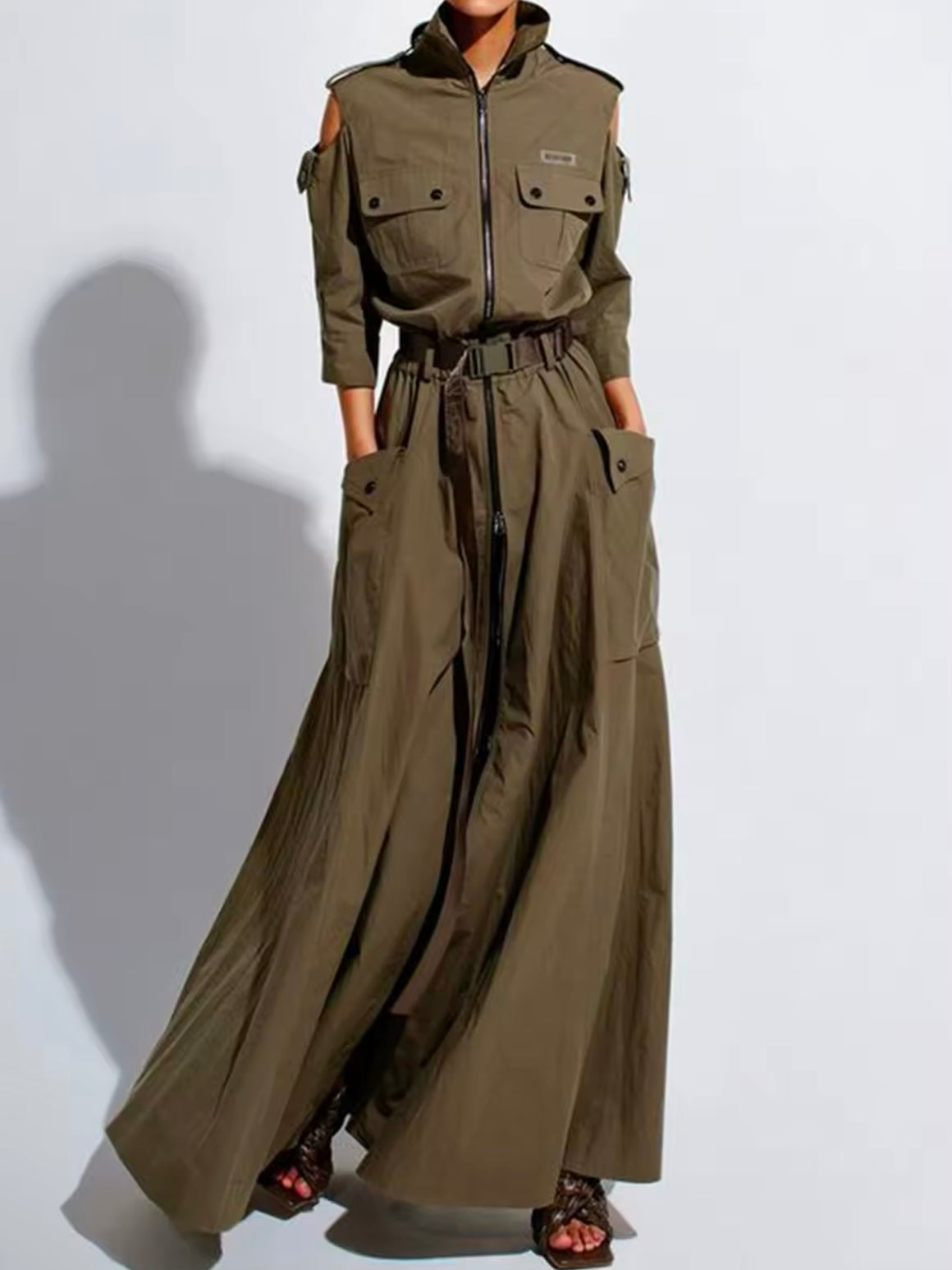 Dark green long sleeves maxi dress