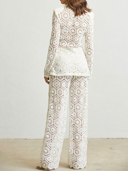 White lace set of 2 blazer and pants