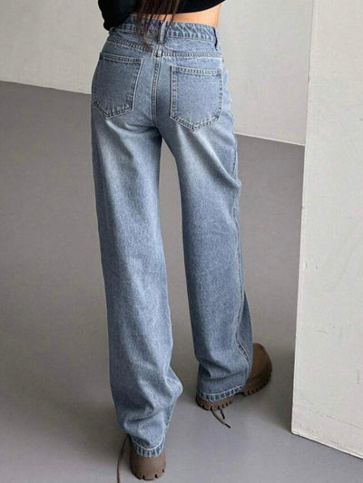 Mid blue jeans wide leg pants