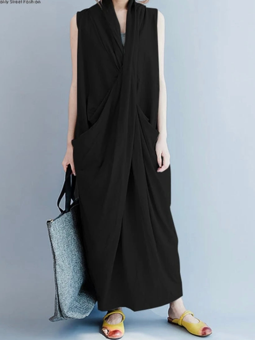 Black crossed loose maxi dress