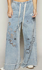 Wide lace blue jeans pants