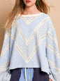 Light blue and beige waffle and lace fabric sweater