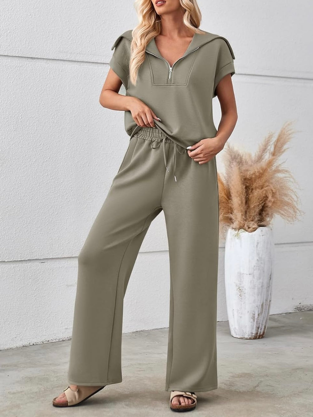 Grey green set of 2. Top and wide pants