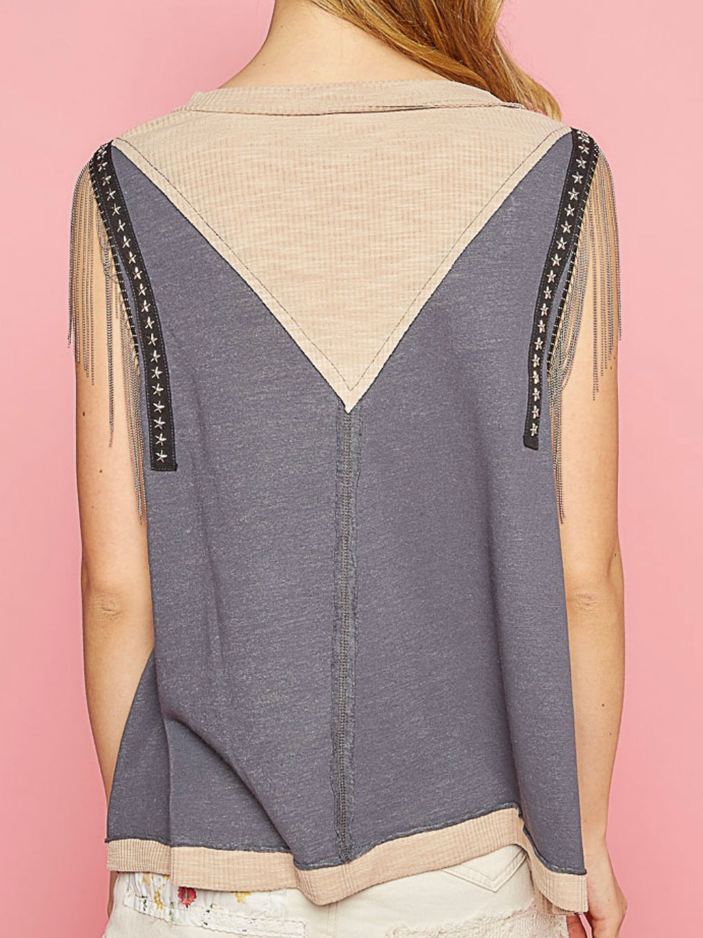 Gray mix fabrics sleeveless top