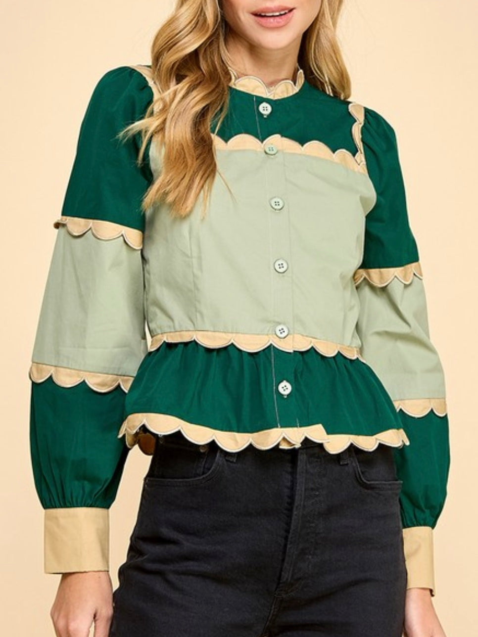 Blue and Green two tones embroidered shirt