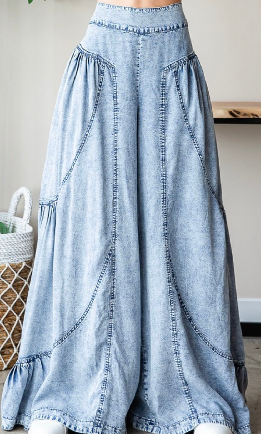 Mid blue boho wide leg pants