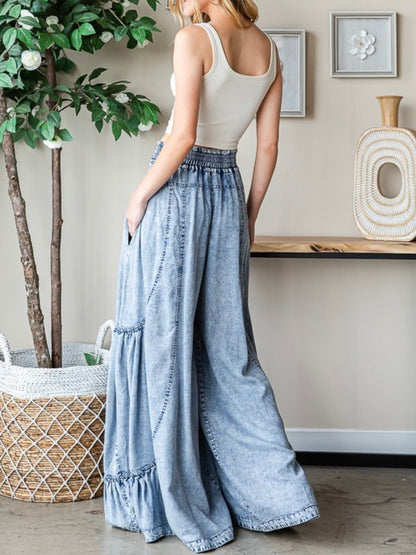 Mid blue boho wide leg pants