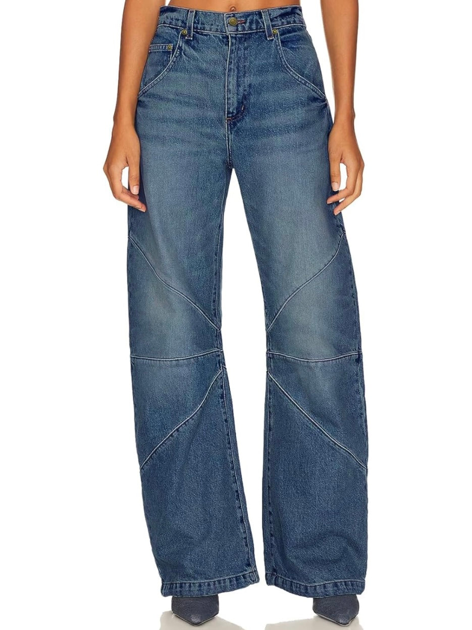 Blue barrel seams jeans