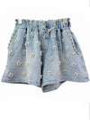Light blue flowers embroidered shorts pants