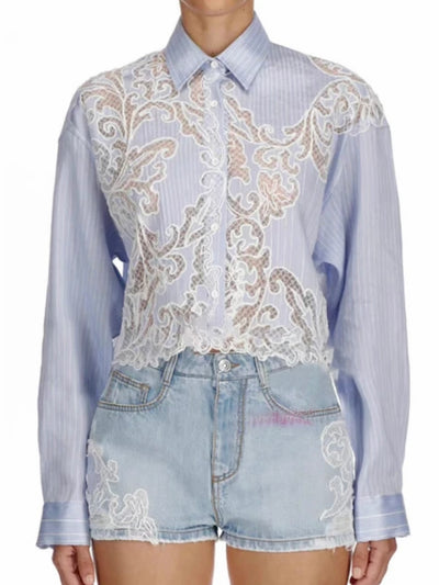 Light blue laced embroidered blouse