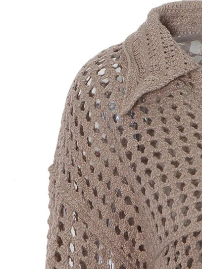 Beige knitted crochet crop top