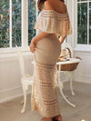 Beige crochet spaghetti tube maxi dress