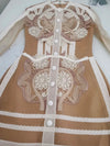 Brown and white flowers lace mini dress