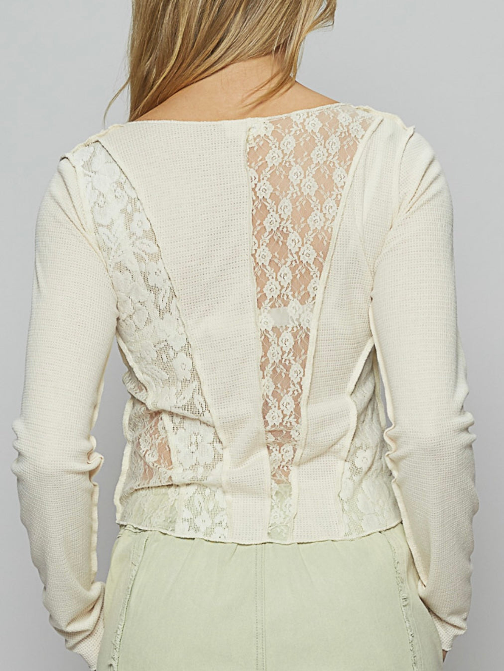 Beige lace mix fabrics top sweater