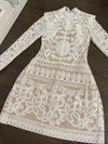 White and beige flowers lace mini dress