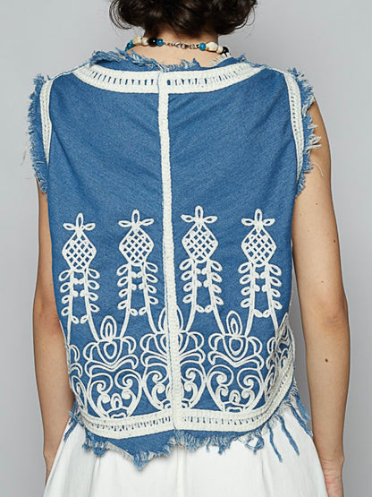 Blue embroidered texture vest