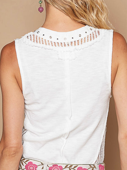 White lace edge tank top