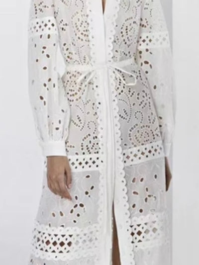 White open front lace maxi dress