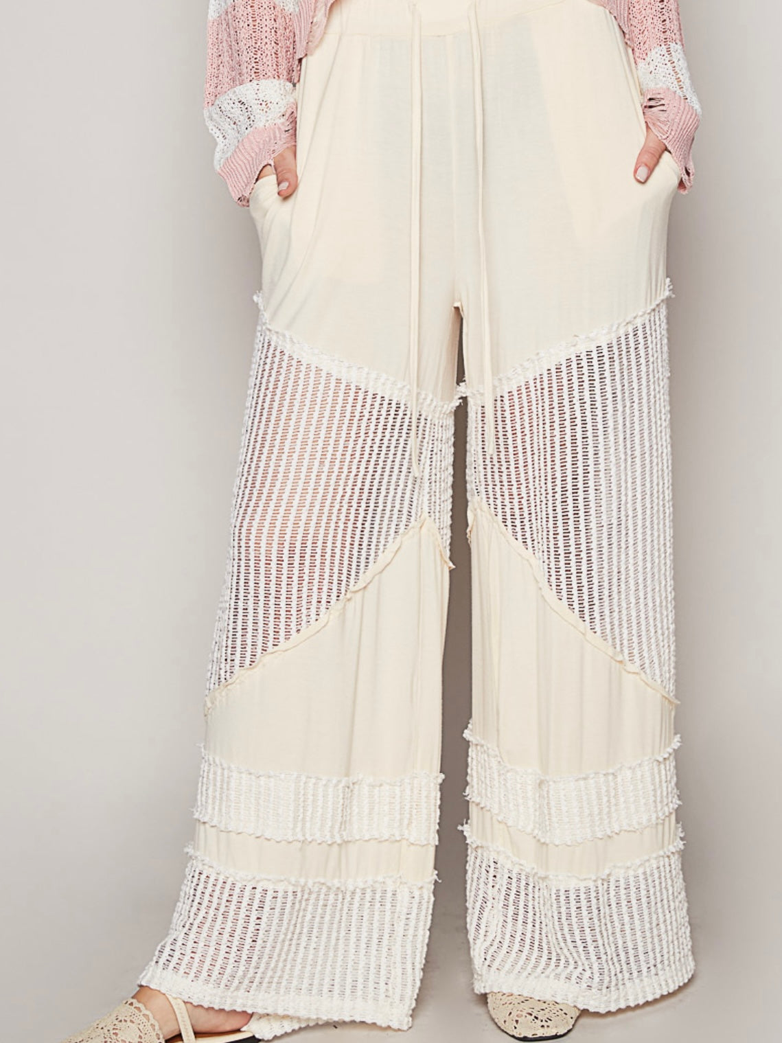 Beige vanilla lace wide pants