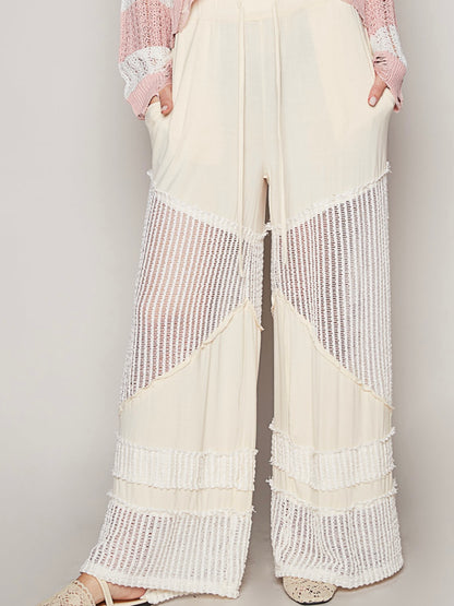 Beige vanilla lace wide pants