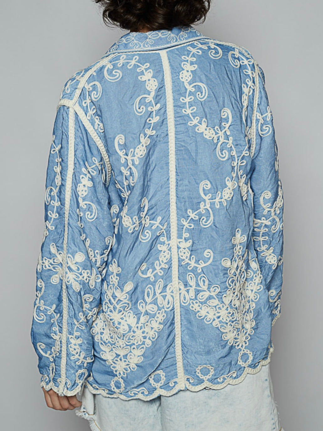 Light blue floral mix fabrics shacket - shirt