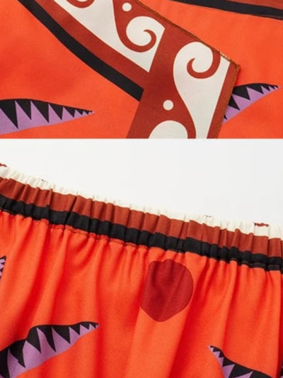 Orange printed set of 2 swimsuit and maxi skirt