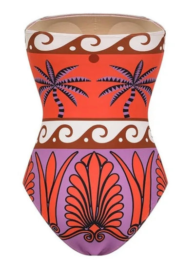 Orange printed set of 2 swimsuit and maxi skirt