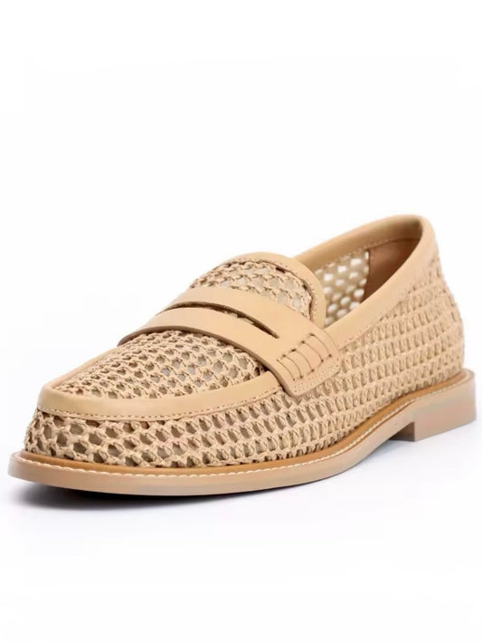 Beige natural Slip on net loafers moccasins shoes