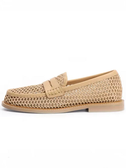 Beige natural Slip on net loafers moccasins shoes