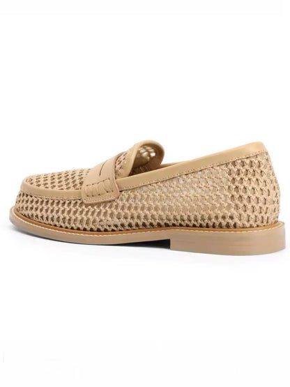 Beige natural Slip on net loafers moccasins shoes