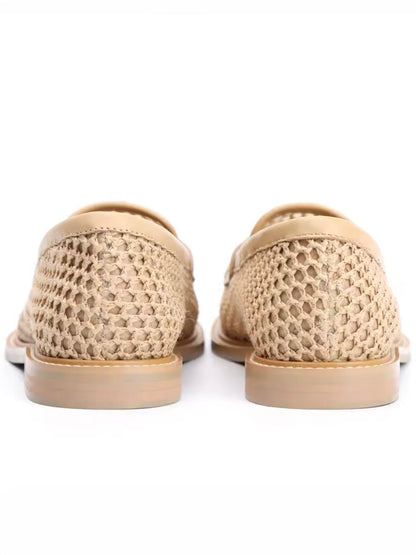 Beige natural Slip on net loafers moccasins shoes