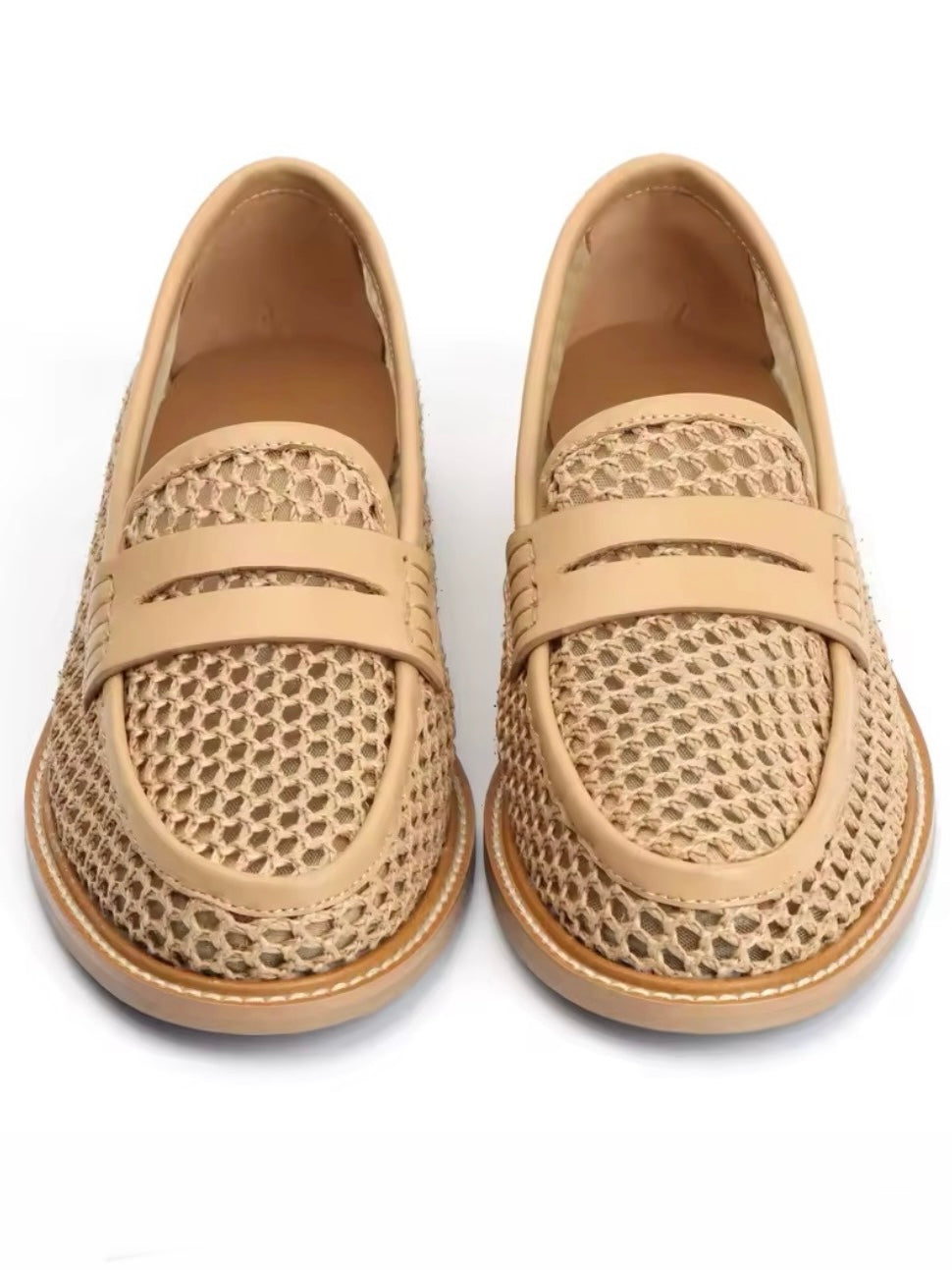 Beige natural Slip on net loafers moccasins shoes