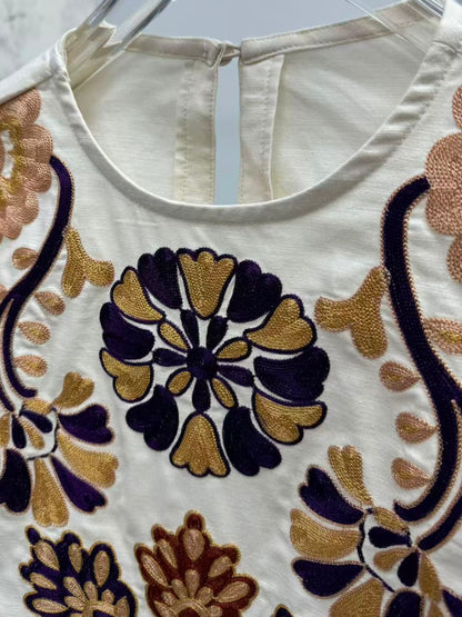 Beige floral embroidered shirt