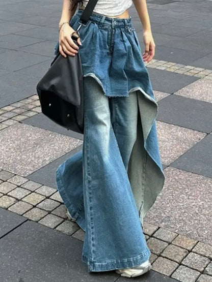 Light blue back cape wide leg washed pants