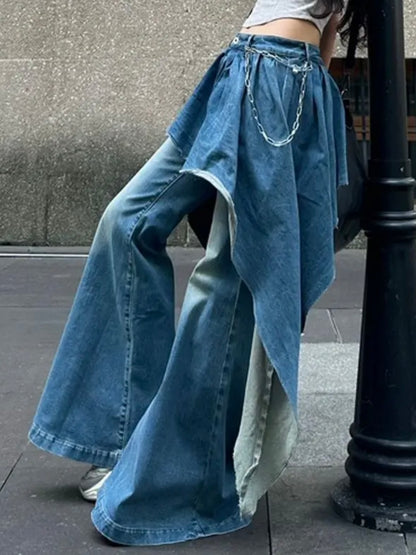 Light blue back cape wide leg washed pants