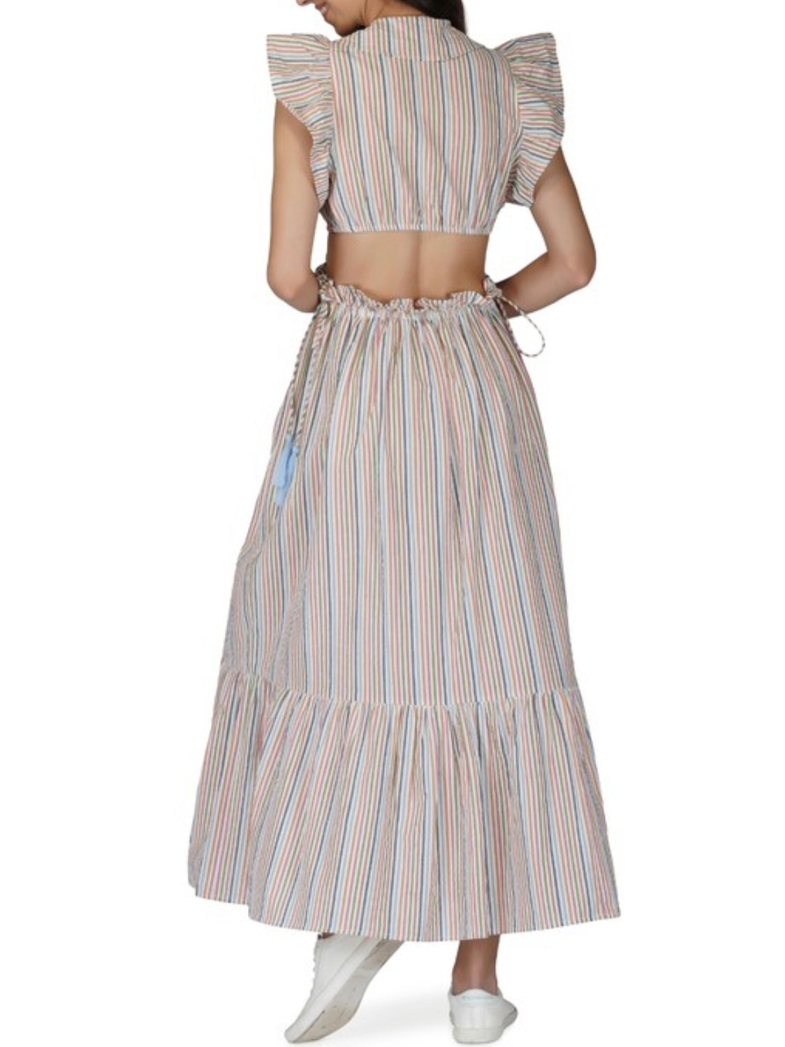 Striped beige cutout maxi dress