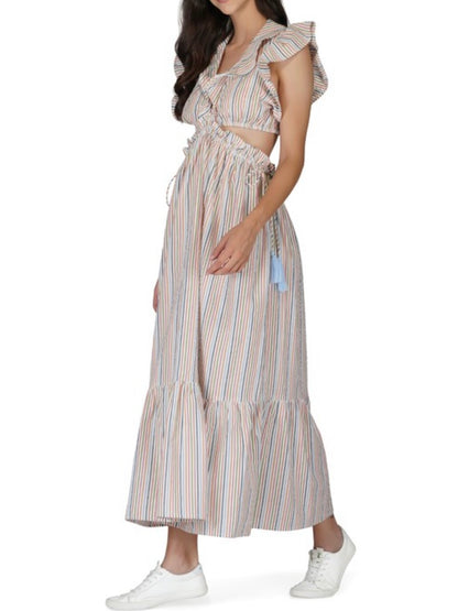 Striped beige cutout maxi dress