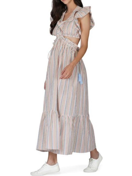 Striped beige cutout maxi dress