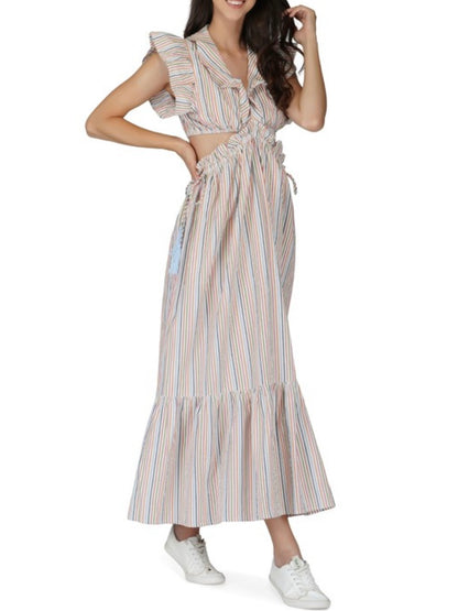 Striped beige cutout maxi dress