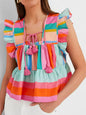 Colorful striped square neck ruffle top