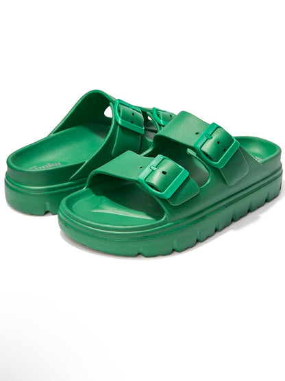 Emerald green 2 straps slides plastic sandals